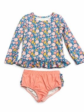 Girls' Floral Citrus Long-Sleeve Rashguard Set in Blue & Coral